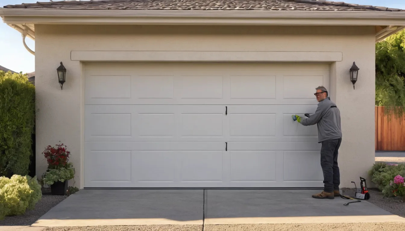 Independent provider checking a torsion spring above a garage door in a Walnut Creek home